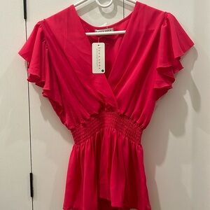 Jon and Anna Pink Flutter Wing Ruched Blouse